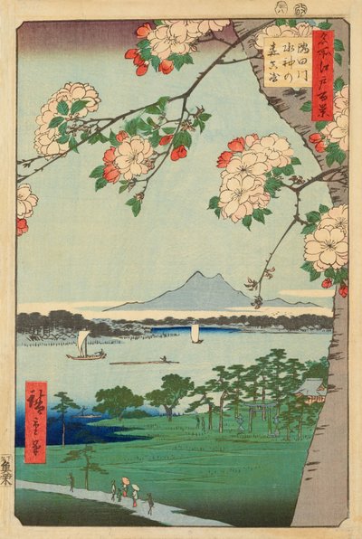 De Suijin-bossen en Massaki aan de Sumida-rivier door Ando or Utagawa Hiroshige