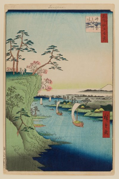 Uitzicht op Konodai en de rivier de Tone door Ando or Utagawa Hiroshige