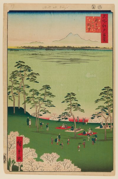 Uitzicht naar het noorden vanuit Asukayama door Ando or Utagawa Hiroshige