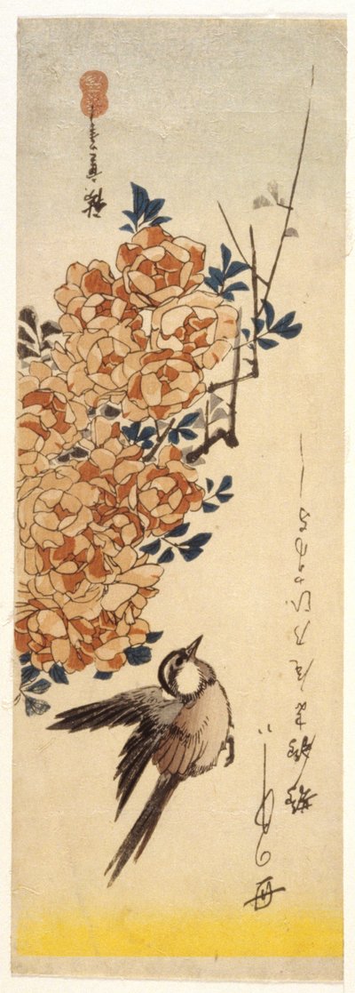 Kwikstaart en Rozen door Ando or Utagawa Hiroshige