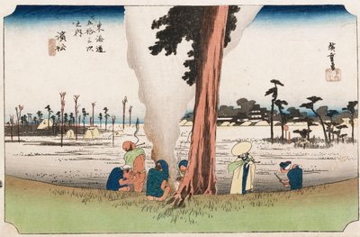Winterzicht, Hamamatsu, uit de serie De drieënvijftig stations van de Tokaido, ca. 1834 door Ando or Utagawa Hiroshige