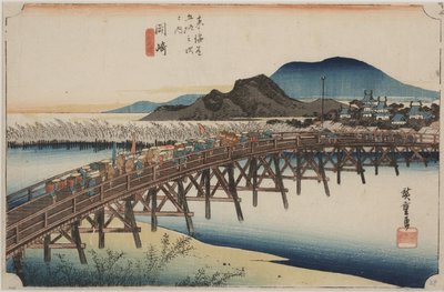 Yahagi-brug door Ando or Utagawa Hiroshige