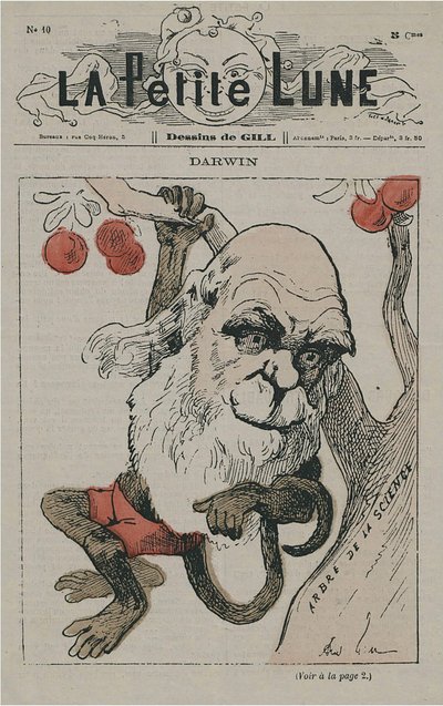 Darwin als aap op La Petite Lune door Andre Gill