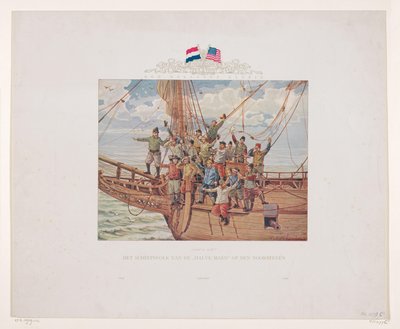 Het schip van Henry Hudson, de Halve Maen, nadert de Noord-Amerikaanse kust, 1609 door André Vlaanderen