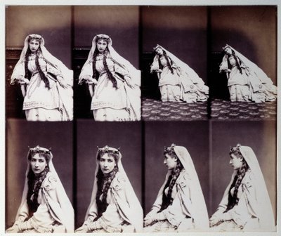 Portret van Henriette Rosine Bernard alias Sarah Bernhardt (1844-1923) in toneelkostuum door Andre Adolphe Eugene Disderi