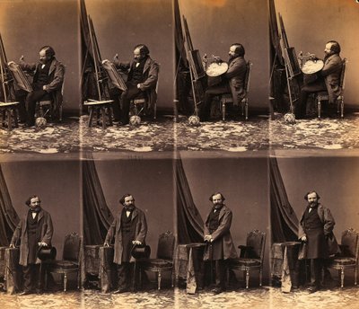 Portret van de schilder Lepualle: blad met zes ongesneden cartes de visite (zw/w foto) door Andre Adolphe Eugene Disderi