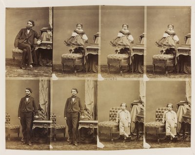 Portretten zittend 41494: Dokter Magnan en zijn zoon en dochter, ca. 1861 (albumine print (8 ongesneden cartes de visite)) door Andre Adolphe Eugene Disderi