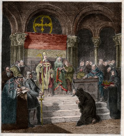 Keizer Hendrik IV (1050-1106) aan de voeten van paus Gregorius VII (1020-85) door Andre Cluysenaar