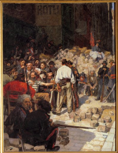 Parijse Commune: De Barricade of het Wachten in mei 1871 door Andre Devambez