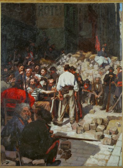 De Commune: De barricade ... (schilderij op doek) door Andre Devambez