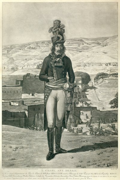 Portret te voet van generaal Louis Charles Antoine Desaix tijdens de campagne van Egypte in 1798 door Andre Dutertre