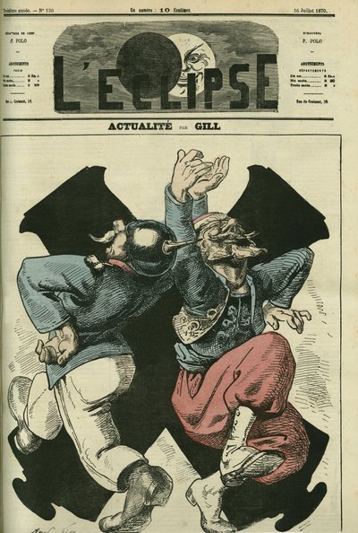 Actualiteiten, Pruisische soldaat en Franse dansen voor de kanonnen van de Frans-Pruisische oorlog. Omslag in 
