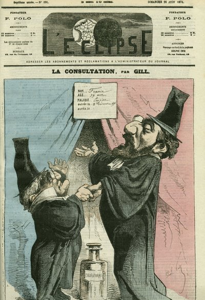 Cartoon door Adolphe Thiers (1797-1877) en Leon Gambetta (1838-1882), Franse politici. Omslag in 