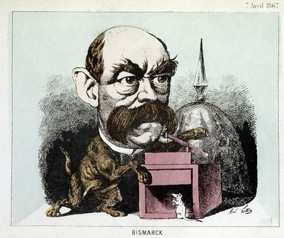 Cartoon van Graaf Otto Eduard Leopold von Bismarck (1815-1898), Kanselier van het Koninkrijk Pruisen - Cartoon door Gill door Andre Gill