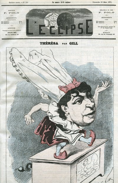Cartoon door Emma Valendon genaamd Theresa (1837-1913), Franse populaire zangeres. Omslag in 