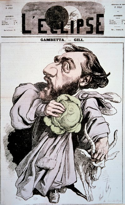 Cartoon van Leon Gambetta, een Franse politicus door Andre Gill