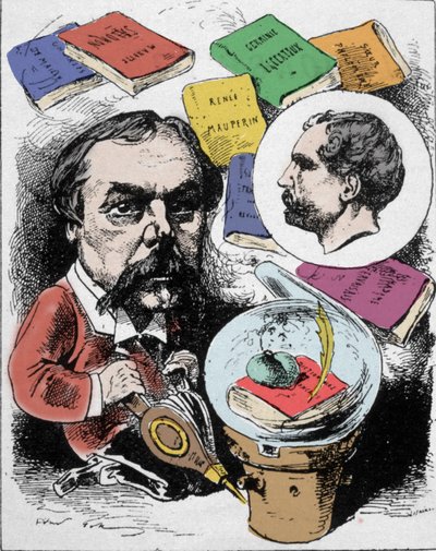 Spotprent van de Franse schrijver Edmond de Goncourt (1822-1896). Tekening door Gill gepubliceerd in 