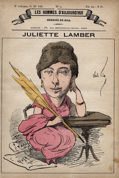 Cartoon van Juliette Adam Lambert 1836-1936 een Franse auteur en feministe - uit 