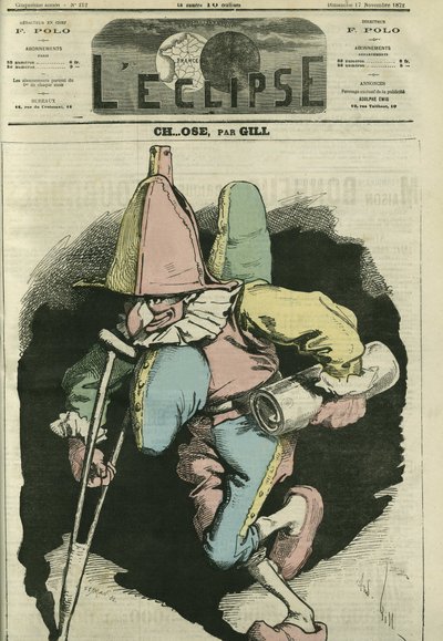 Ch... durft, illustratie van een harlekijn met een bek en een hoorn op zijn buik en rug. Omslag in 