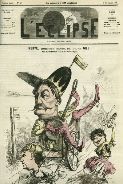 Florimond Ronger alias Herve (1825-1892), Franse componist, auteur, acteur, speelt de rol van Chilperic in het Theatre des Folies-Dramatiques. Omslag in 