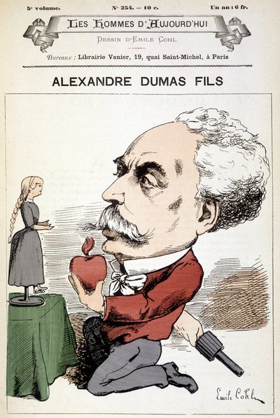 Humoristische tekening over Alexandre Dumas Fils. Omslag Les Hommes d