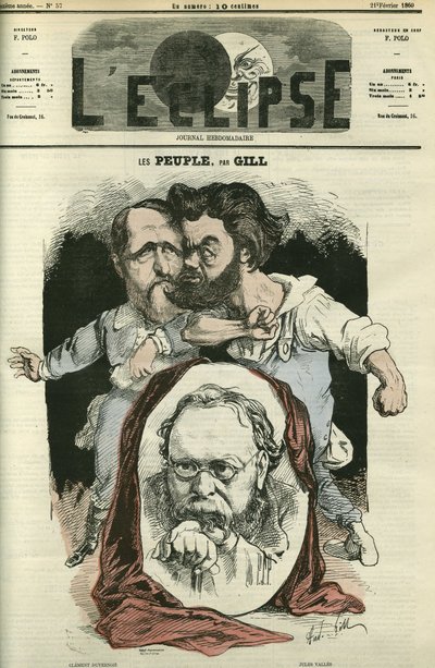 Les Peuples, met Clement Duvernois (1836-1879), Pierre-Joseph Proudhon (1809-1865), en Jules Valles (1832-1885), schrijvers en politici. Omslag in 