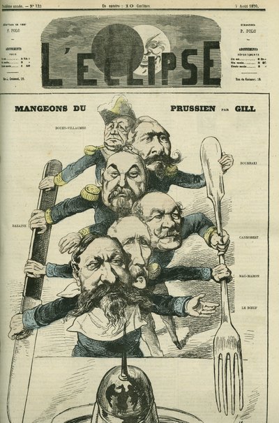 Laten we Pruisisch eten met generaals Le Boeuf (1806-1893), Mac-Mahon (1808-1893), Francois Achille Bazaine (Francois-Achille door Andre Gill