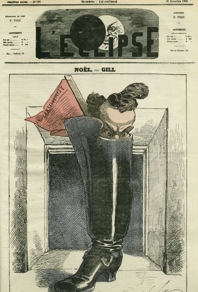 Kerstmis, Gill in een laars bij de haard met de Marseillaise door Andre Gill