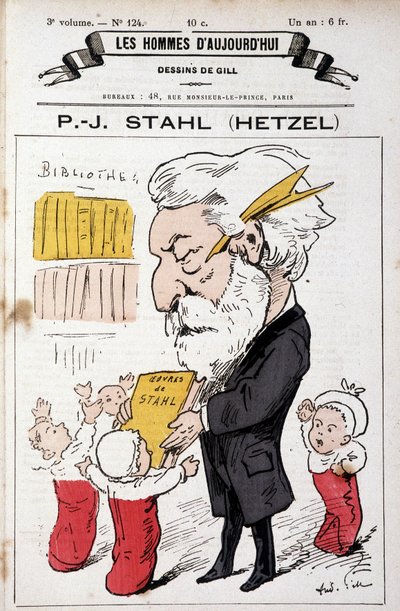 Portret-charge van Pierre Jules Hetzel die Stahl