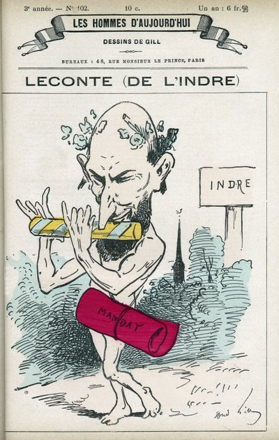 Portret van Alfred Leconte (1824-1898), Franse apotheker, dichter, songwriter en politicus, hij was afgevaardigde van de Indre van 1876 tot 1898. Karikatuur door Gill, Parijs door Andre Gill