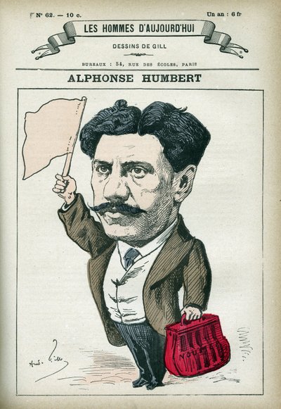 Portret van Alphonse Humbert, een Franse en Communard politicus, hij werd in 1872 naar de Toulon Bagne gestuurd en naar de Noumea Bagne voordat hij in 1879 amnestie kreeg. Karikatuur door Gill, Parijs door Andre Gill