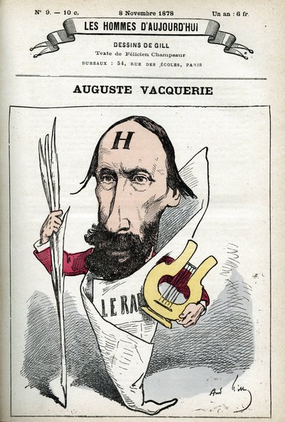 Portret van Auguste Vacquerie (1819-1895), Franse dichter, toneelschrijver en journalist. Cartoon door Gill, Parijs. door Andre Gill