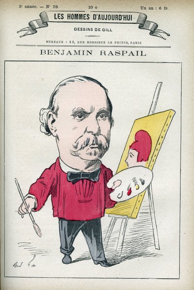 Portret van Benjamin Raspail (1823-1899), een Franse schilder en politicus, hij was de oorsprong van de wet die 14 juli tot nationale feestdag maakte. Cartoon door Gill, Parijs. door Andre Gill
