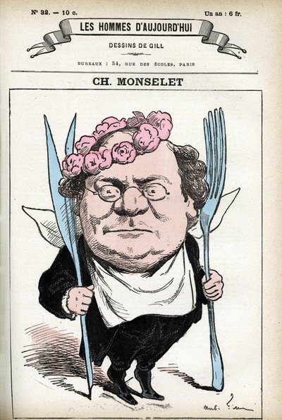 Portret van Charles Monselet, Franse dichter, journalist, romanschrijver en gastronoom door Andre Gill