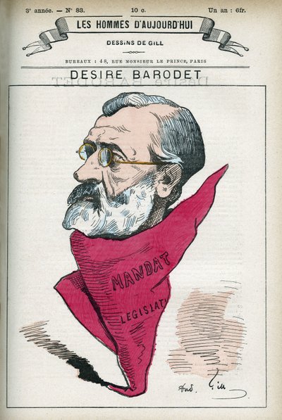 Portret van Desire Barodet, Franse leraar en politicus, senator van de Seine. door Andre Gill