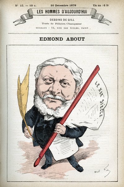Portret van Edmond About, Franse romanschrijver, toneelschrijver en kunstcriticus door Andre Gill