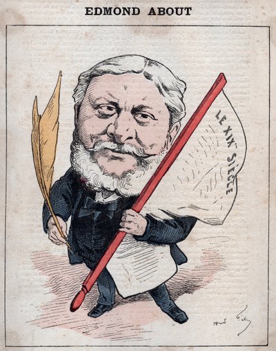 Portret van Edmond Francois Valentin About (1828-1885) Franse schrijver, journalist en kunstcriticus. Karikatuur door Andre Gill, in 