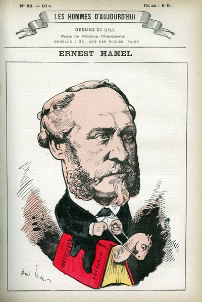 Portret van Ernest Hamel, Franse advocaat en politicus. Karikatuur door Gill, in 
