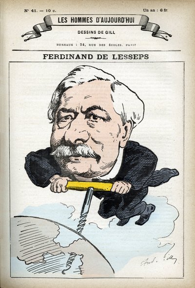 Portret van Ferninand de Lesseps (1805-1894), Franse diplomaat. Cartoon door Gill, in 