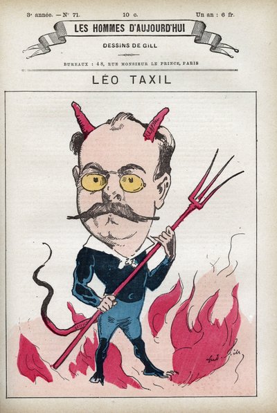 Portret van Leo Taxil (1854-1907), Franse schrijver en auteur van een beroemde hoax die de paus en de bisschoppen van Frankrijk beetnam. Cartoon door Gill, Parijs. door Andre Gill