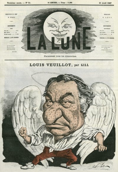 Portret van Louis Veuillot (1813-1883), Franse journalist en letterkundige. Cartoon door Gill, in 