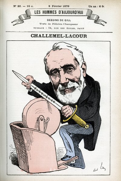 Portret van Paul-Armand Challemel-Lacour (1827-1896), politicus, diplomaat en historicus van de Franse filosofie. Cartoon door Gill, in Les Homme d