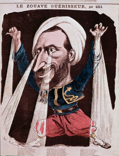 Portret van de genezer Jacob genaamd de zouaaf Jacob (gravure) door Andre Gill