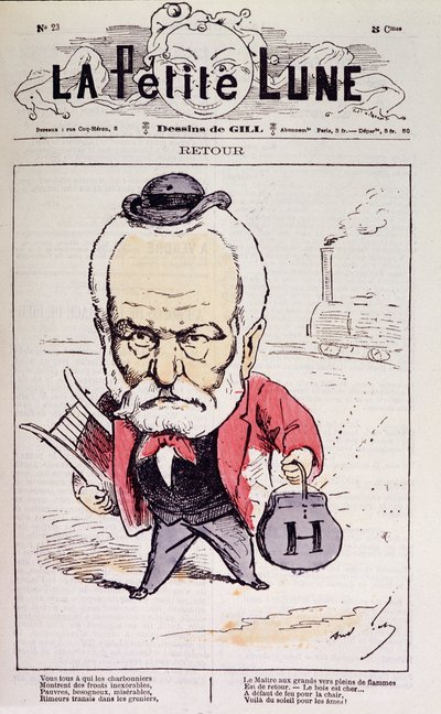 Terugkeer (terugkeer naar Frankrijk van Victor Hugo in 1870 na zijn ballingschap) - door Gill, in La Petite Lune door Andre Gill