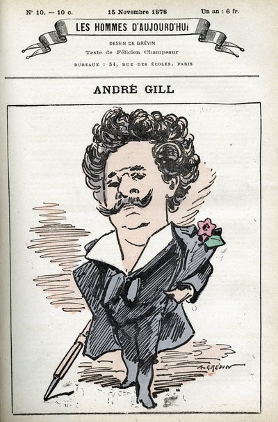Zelfportret van Andre Gill (1840-1885), Franse cartoonist en illustrator. Cartoon in 