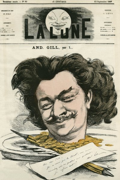 Zelfportret van Louis-Alexandre Gosset de Guines alias Andre Gill (1840-1885), Franse cartoonist. Cartoon door Gill, in 