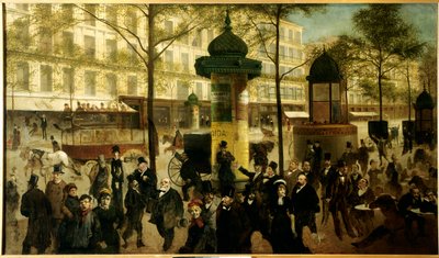 Schets voor een panorama van Boulevard Montmartre met hedendaagse Parijse persoonlijkheden door Andre Gill