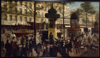 Schets voor een panorama van Boulevard Montmartre met hedendaagse Parijse persoonlijkheden, circa 1880 door Andre Gill
