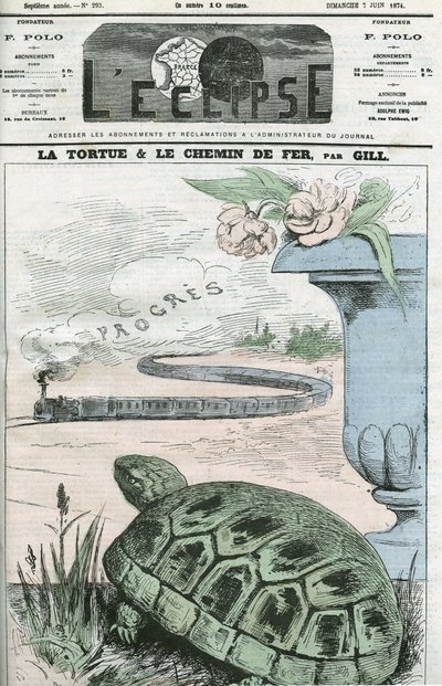De schildpad en de spoorweg, een illustratie van de technologische vooruitgang van de spoorwegen. Omslag in 
