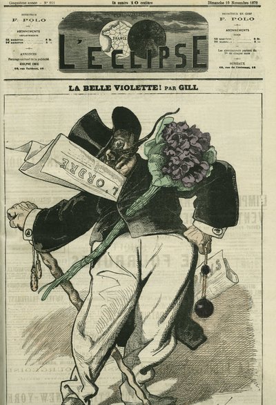 De mooie violette, een illustratie van een Bonapartistische aanhanger, met de krant 